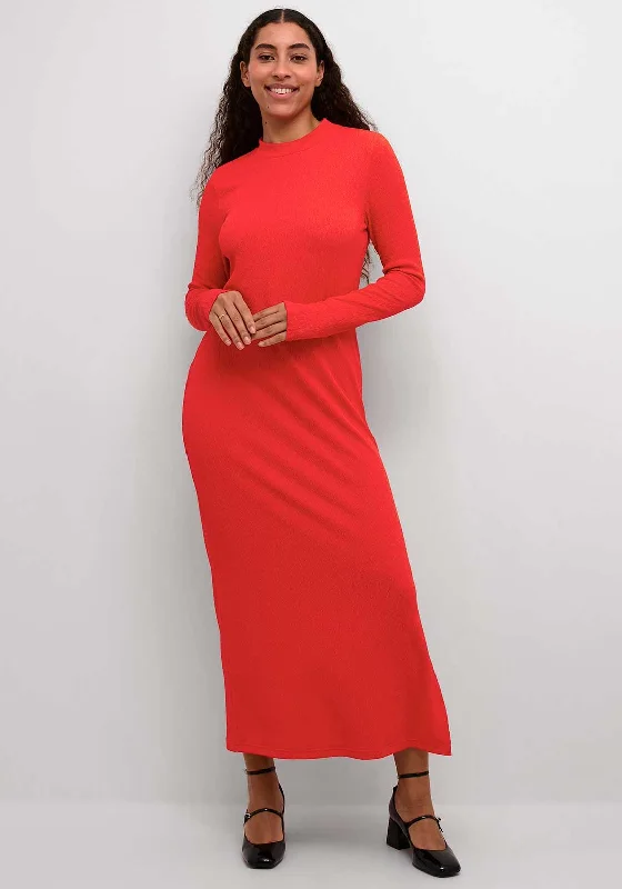 Kaffe Robin Textured Maxi Dress, Red