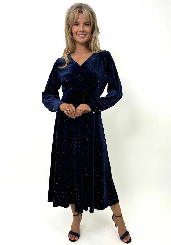 Kate & Pippa Ellen Velvet Rhinestone Dress, Navy