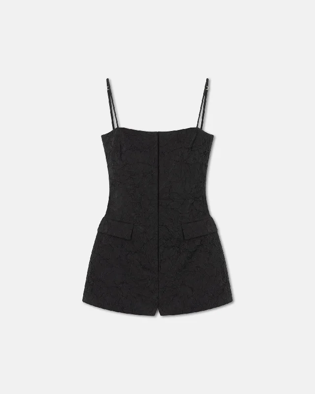 Clearance Event Akari - Sculpted Glass Poplin Romper - Black