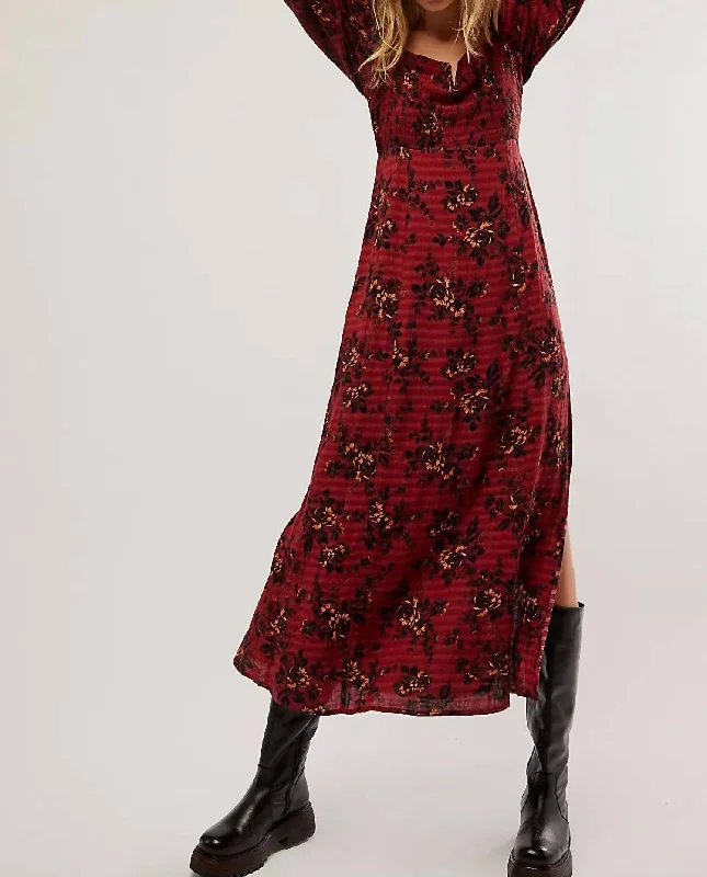 Jaymes Midi Dress In Burgundy