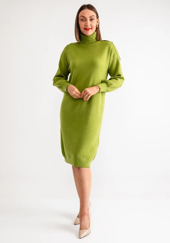 Serafina Collection Gold Bee Button Jumper Dress, Green