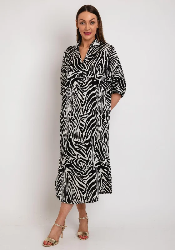 Serafina Collection Zebra Print Tunic Dress, Black