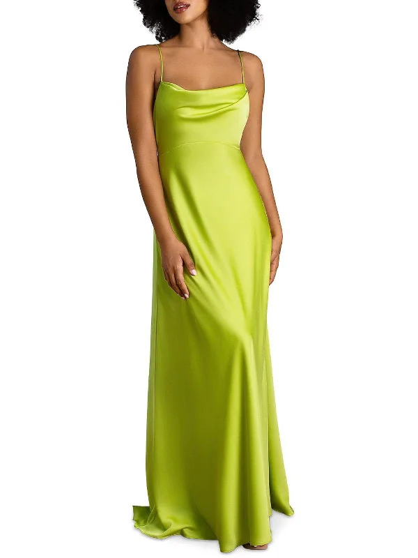 Emerie Womens Drapey Long Evening Dress