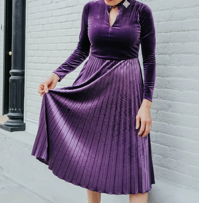 Velvet Turtle Neck Dress in Purple