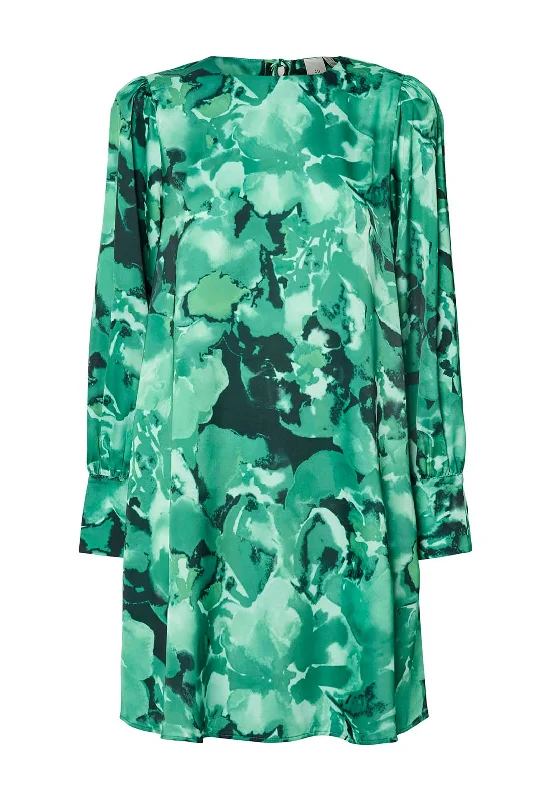 Y.A.S Linga Satin Floral Shift Dress, Green