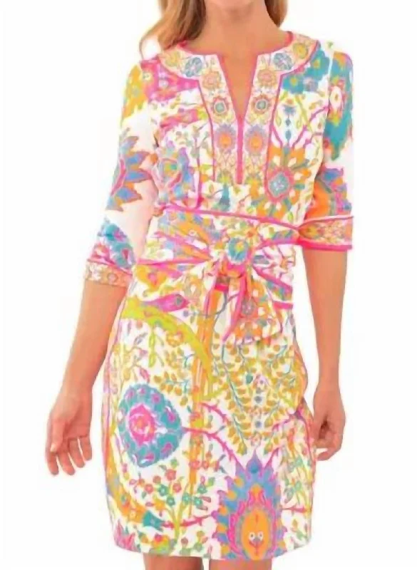 Jersey Split Neck Dress - Magic Carpet In Brights