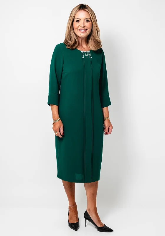 Via Veneto Liberty Embellished Neck Shift Dress, Forest Green