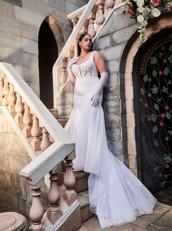 Deal Dash Cecilia White Pearl Embroidered Corset Gown