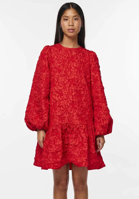 Pieces Gretchen Puff Sleeve Mini Dress, Red