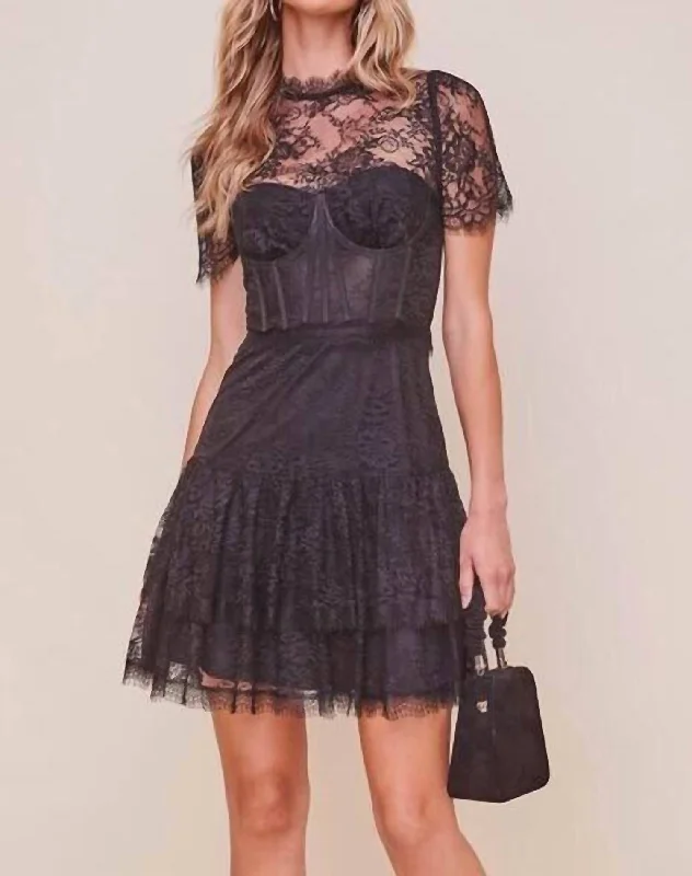 Leilani Lace Bustier Mini Dress In Black