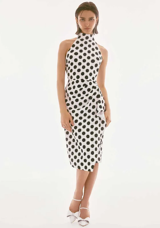 Joseph Ribkoff Polka Dot Halter Neck Dress, White