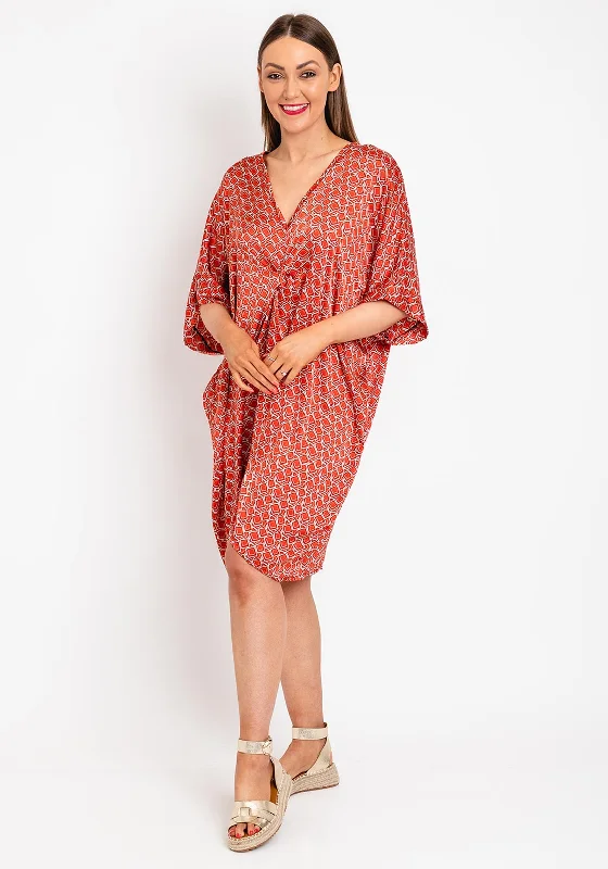 Serafina Collection One Size Geometric Knot Tunic Dress, Red