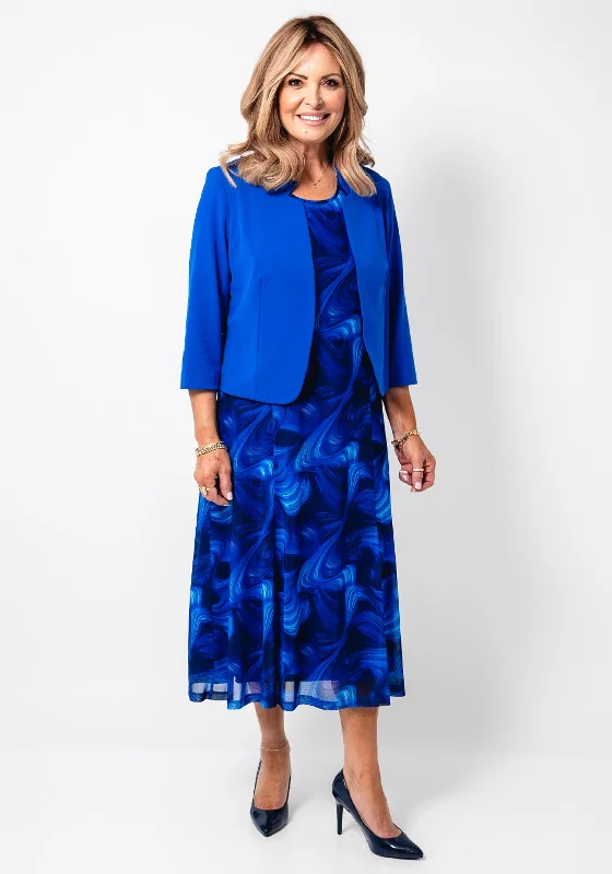 Via Veneto Abstract Print Dress and Bolero Set, Blue