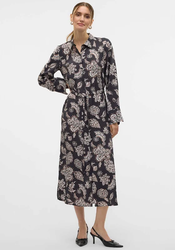 Vero Moda Josie Floral Print Shirt Dress, Black