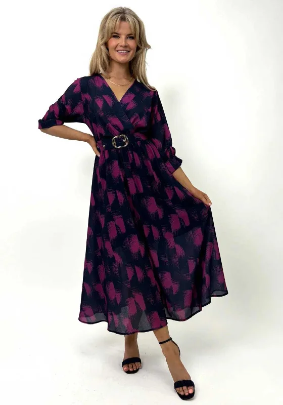 Don't Miss Kate & Pippa Positano Belted Midi Dress, Navy & Magenta