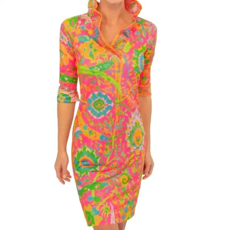 Ruffneck Dress - Magic Carpet In Pink