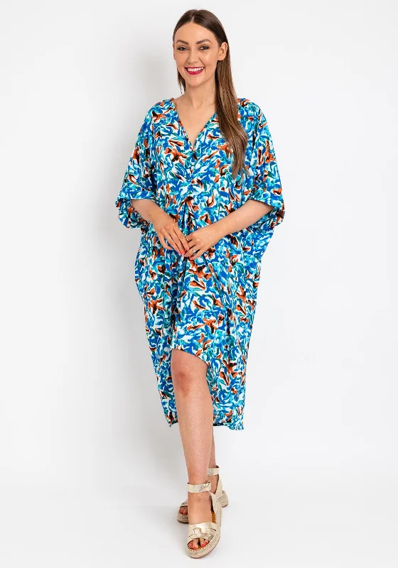 Serafina Collection One Size Abstract Knot Tunic Dress, Blue Multi