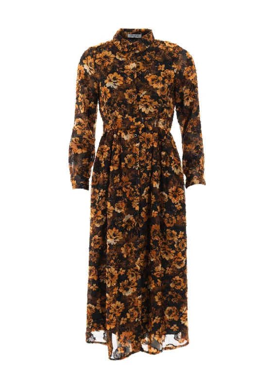 Serafina Collection Floral Print Shirt Dress, Brown