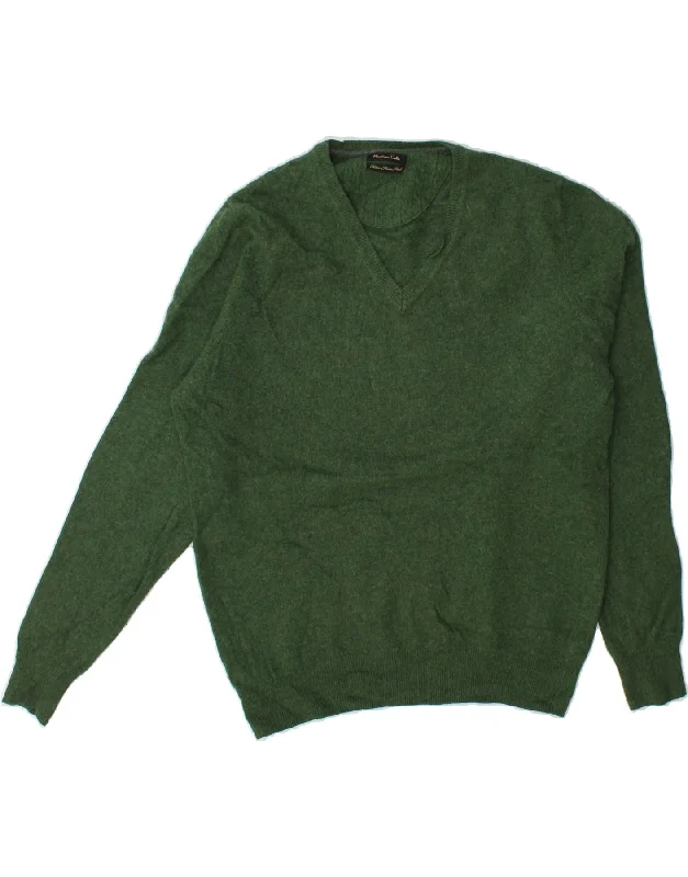 MASSIMO DUTTI Womens V-Neck Jumper Sweater UK 16 Large Green