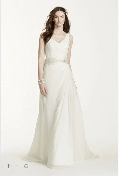 Exclusive Online Offer David's Bridal Chiffon A-Line Wedding Dress with Beaded Waist