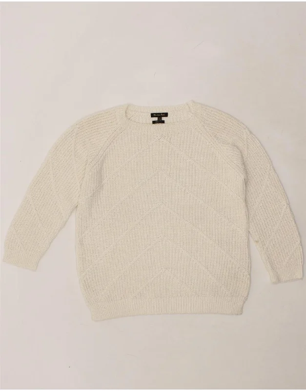 MASSIMO DUTTI Womens 3/4 Sleeve Boat Neck Jumper Sweater UK 10 Small White