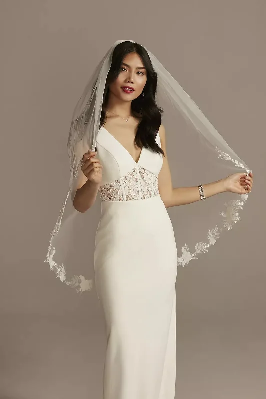 Limited Availability David's Bridal Cutout Lace Edge Mid-length Veil with Sequins V618