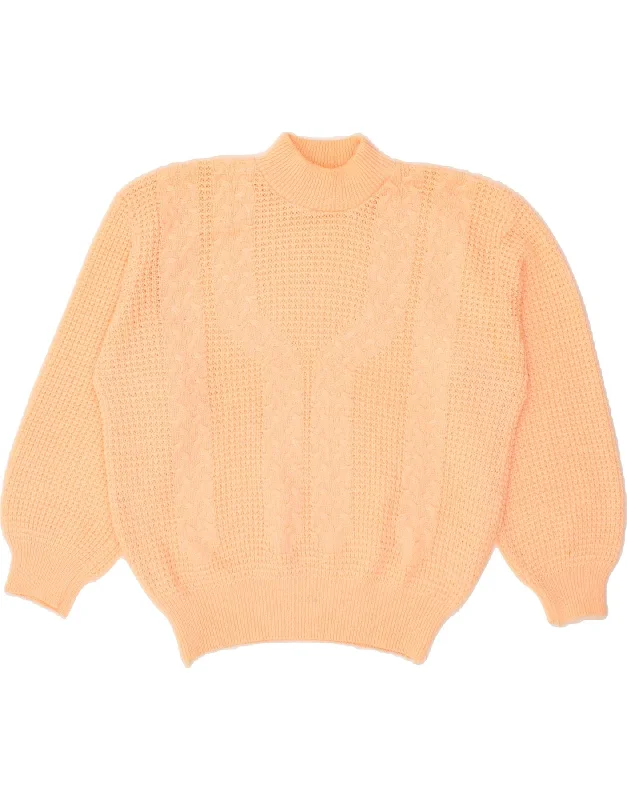 VINTAGE Womens Crop Turtle Neck Jumper Sweater UK 16 Large Orange