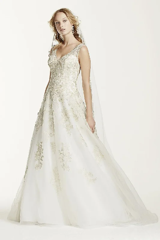 Overstock Sale David's Bridal David's Bridal Jewel Tank Tulle V-Neck Beaded Wed