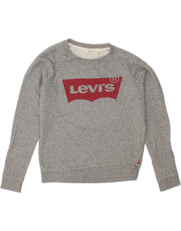 LEVI'S Womens Oversized Graphic Sweatshirt Jumper UK 6 XS Grey Flecked