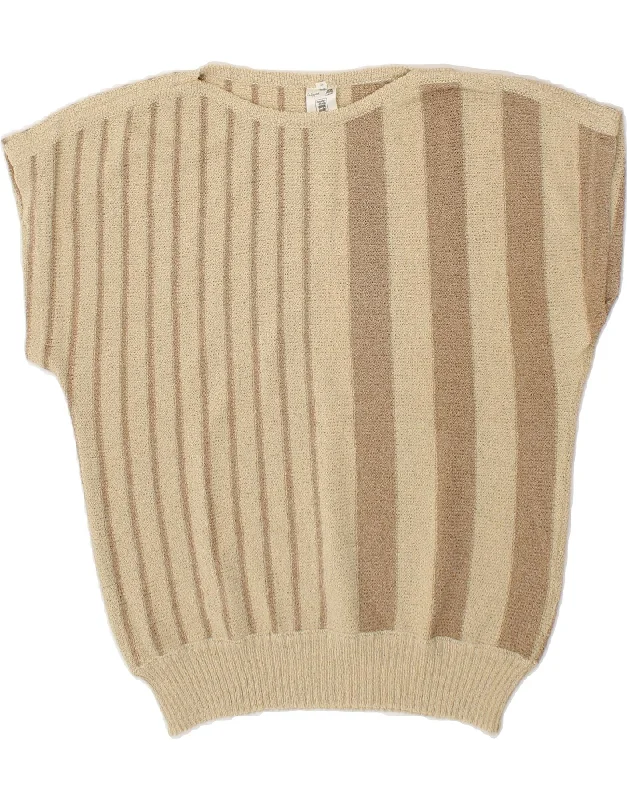 VINTAGE Womens Boat Neck Jumper Sweater IT  46 Large Beige Striped