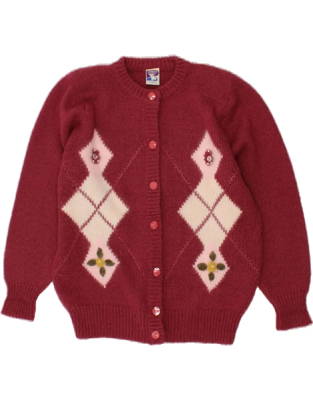 YESSICA Womens Cardigan Sweater Size 44/46 Large Burgundy Argyle/Diamond