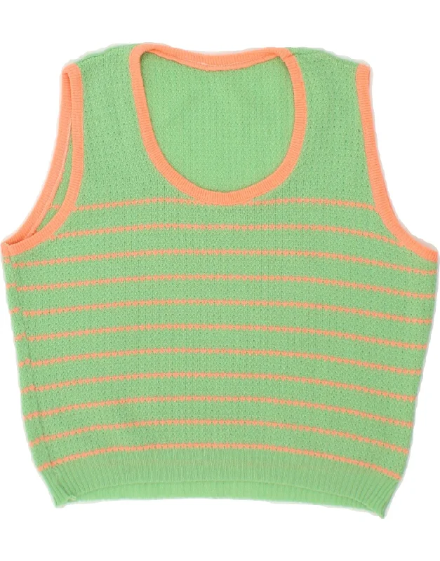 VINTAGE Womens Crop Vest Tank Top UK 10 Small Green Striped