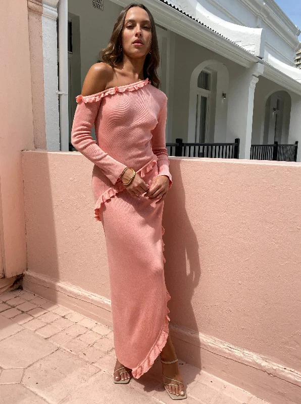 Fantastic Offers Issy Off Shoulder Ruffle Maxi Dress in Pink