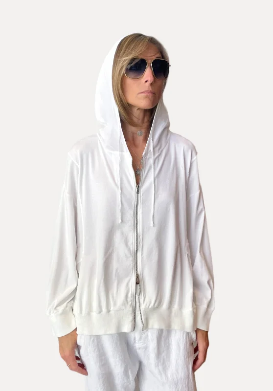 Regular Fit Stretch Cotton Jersey Jacket w/ Hood - White