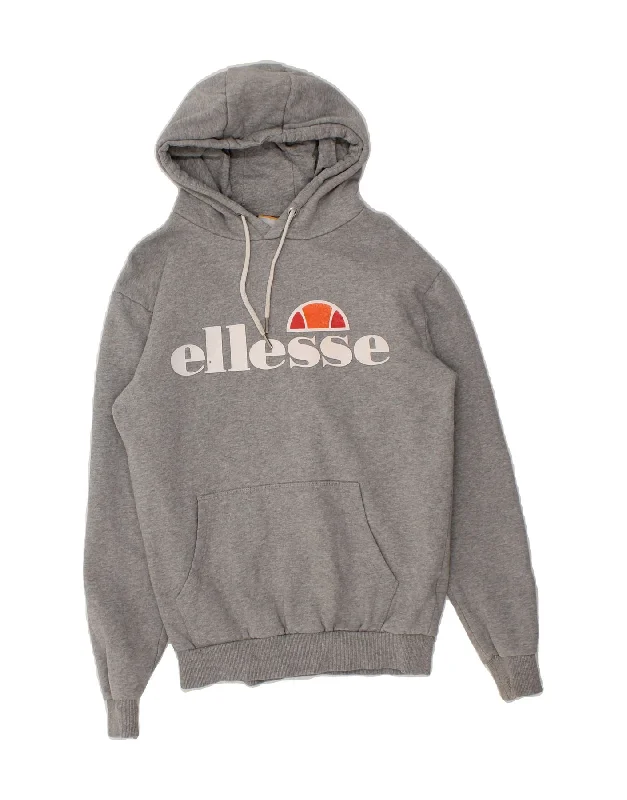 ELLESSE Womens Graphic Hoodie Jumper UK 10 Small Grey Cotton