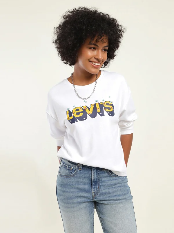 Women's Solid White Crew Neck Sweatshirt