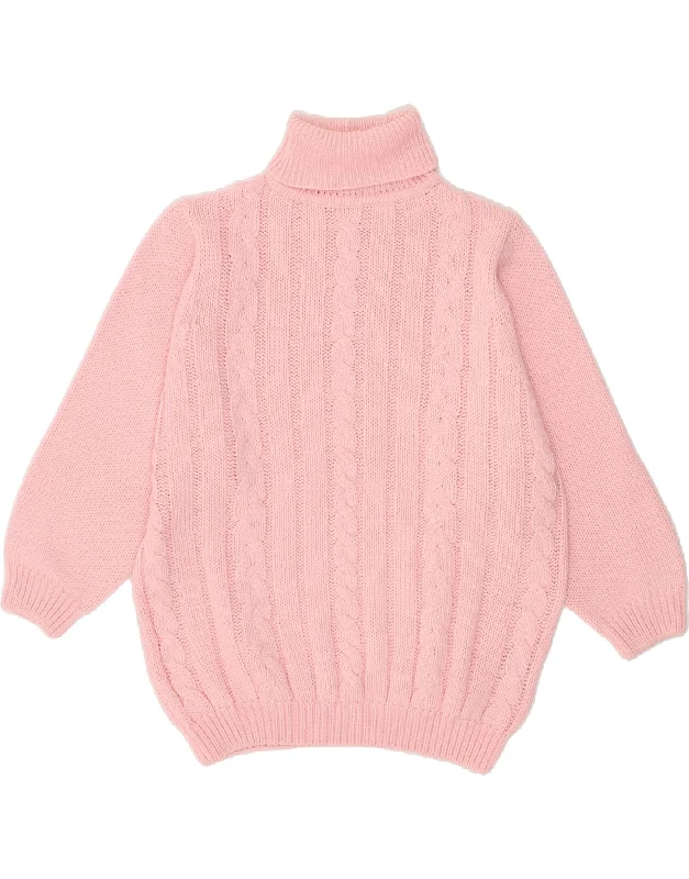 VINTAGE Womens 3/4 Sleeve Roll Neck Jumper Sweater UK 14/16 Large Pink