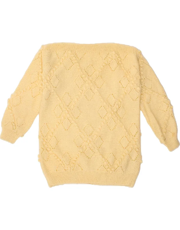 VINTAGE Womens Boat Neck Jumper Sweater UK 16 Large Yellow