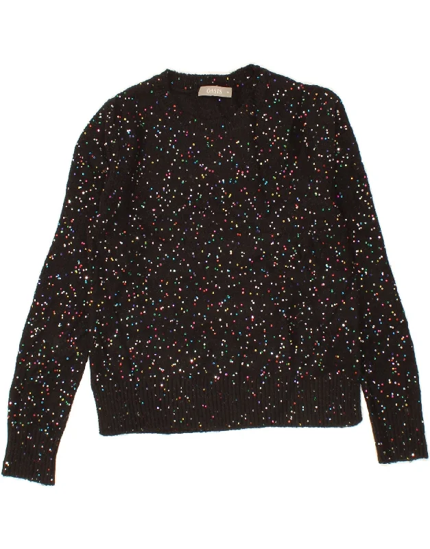 OASIS Womens Crop Crew Neck Jumper Sweater UK 14 Medium Black Polyacrylic