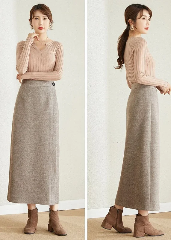 Wool Wrap Skirt, Beige Long Wool Skirt  3862