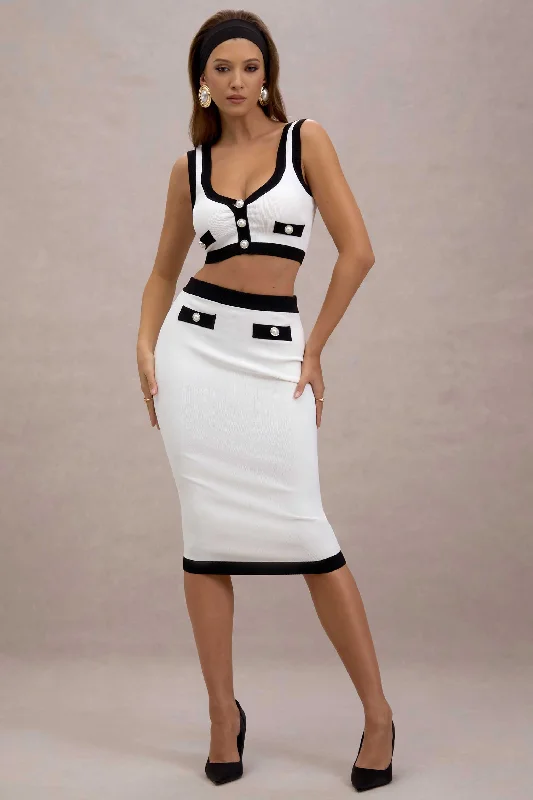 Final Sale Dione | Black & White Knit Midi Skirt