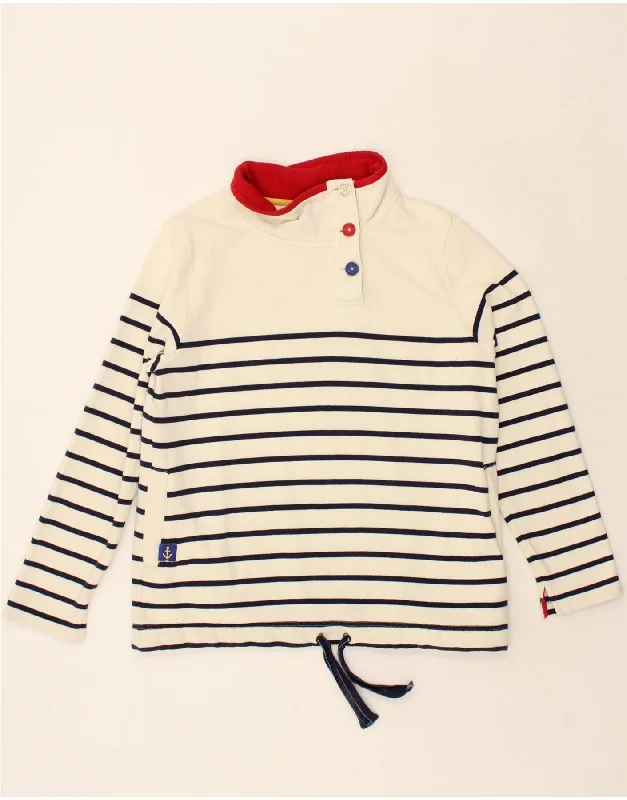 JOULES Womens Button Neck Sweatshirt Jumper UK 14 Large Off White Striped