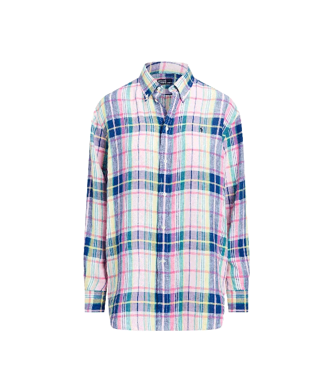 Relaxed Fit Linen Shirt - White/Blue Multi