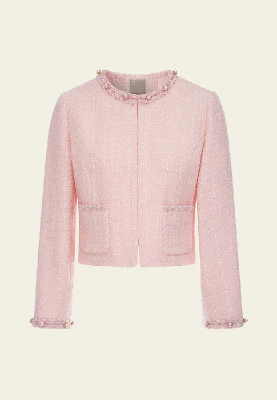 Braided-detail Pearl-embellished Cropped Jacket