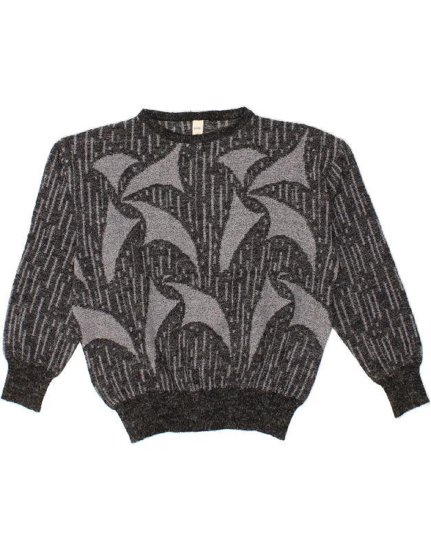 VINTAGE Womens Abstract Pattern Crew Neck Jumper Sweater EU 48 2XL Grey