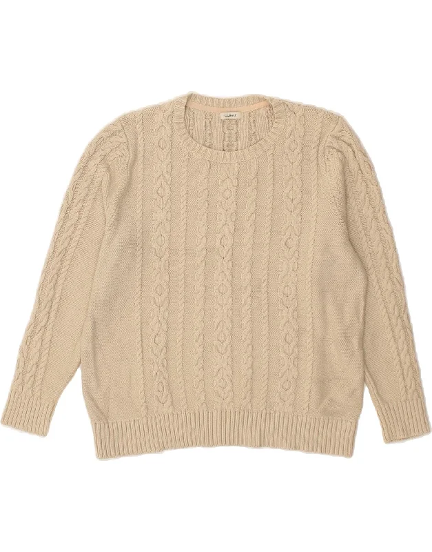 L.L.BEAN Womens Crew Neck Jumper Sweater UK 16 Large Beige Cotton