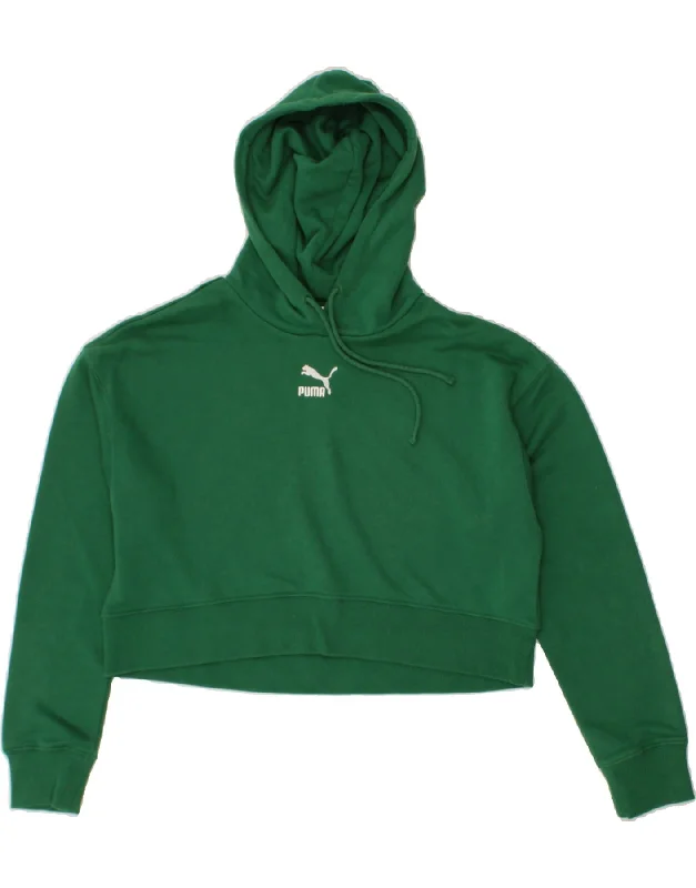 PUMA Womens Oversized Crop Hoodie Jumper UK 10 Small Green Cotton