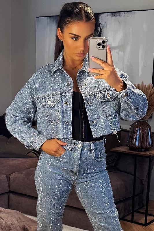 Diamante Rhinestone Denim Blue Jacket