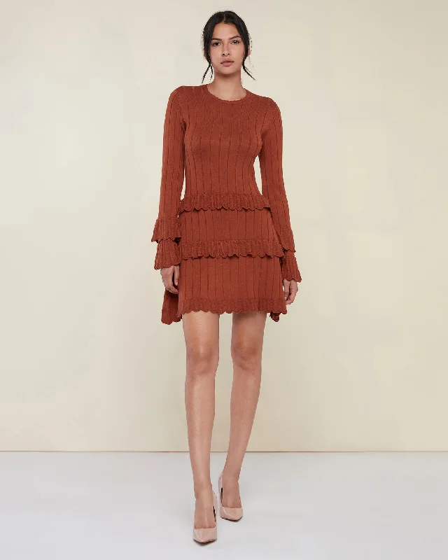 Seasonal Sale Rib Mini Dress with Pointelle Ruffles