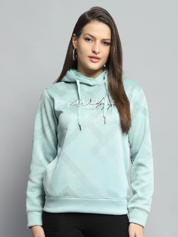 Women Green Printed Hooded Full Sleeve Sweatshirt